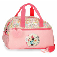 BORSA DA VIAGGIO CON TRACOLLA MINNIE FLORALS DISNEY ORIGINAL 40X28X22CM BORSONE DA PALESTRA CON POMPOM ROSA