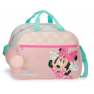 BORSA DA VIAGGIO CON TRACOLLA MINNIE PLAY ALL DAY DISNEY ORIGINAL 40X28X22CM BORSONE DA PALESTRA CON POMPOM ROSA