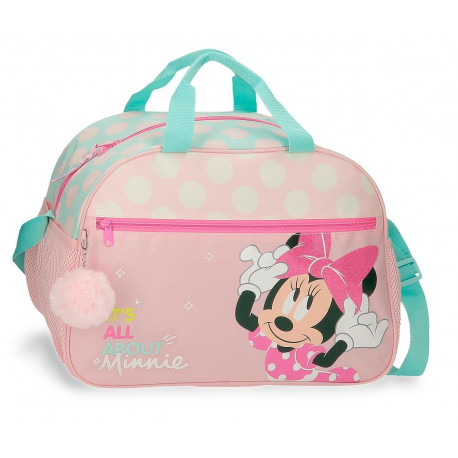 BORSA DA VIAGGIO CON TRACOLLA MINNIE PLAY ALL DAY DISNEY ORIGINAL 40X28X22CM BORSONE DA PALESTRA CON POMPOM ROSA