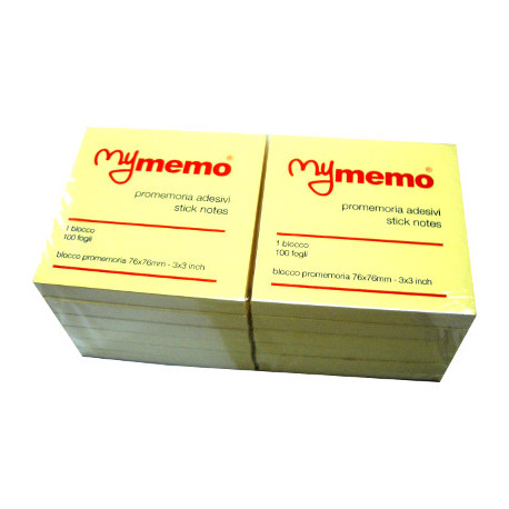 CONFEZIONE 12 BLOCCHI ADESIVI PROMEMORIA POST IT MY MEMO GIALLO 76X76MM ADESIVO STICK NOTES 100 FOGLI NIK OFFICE ITALY