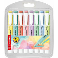 BLISTER SET STABILO SWING COOL WOW 8 COLORI PASTEL KIT EVIDENZIATORI A PENNA VERDE/GIALLO/ARANCIO/LILLA/ROSA/TIFF.VIOLA