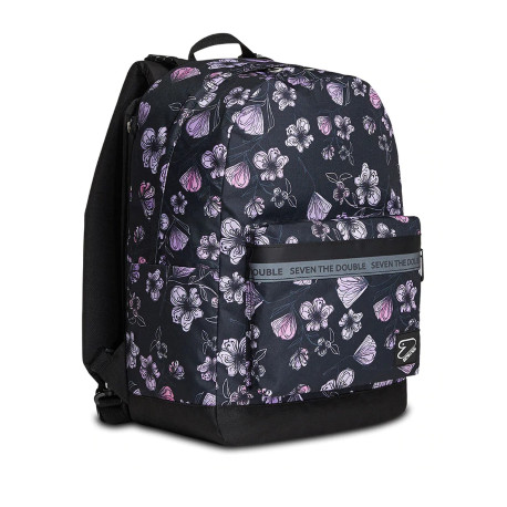 ZAINO SCUOLA ORGANIZZATO REVERSIBILE SEVEN HIBIS LILAC BACKPACK 43X32X24CM 2 ZIP 2TASCHE C/ZIP GARANZ.4 ANNI SEVEN ITALY