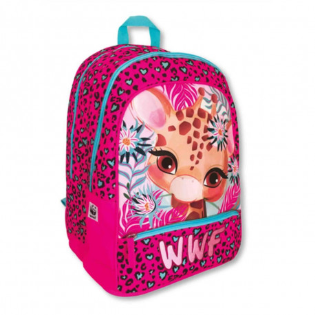 ZAINO SCUOLA ORGANIZZATO WWF GIRL ILLUSTRATO ZEBRA CON FIORELLINI 32X23X43CM 2 ZIP PRODOTT.UFFICIALE DA PANINI SCUOLA