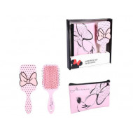 HAIR BRUSH SET BELLEZZA SPAZZOLA PER CAPELLI DISNEY MINNIE + BUSTINA PORTATUTTO BEAUTY DA VIAGGIO ROSA E NERO TOPOLINA