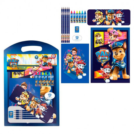 SET SCUOLA STATIONERY 16 PZ.PAW PATROL MATITE COLORATE PASTELLI A CERA GOMMA TEMPERINO ASTUCCIO E 2 QUADERNI