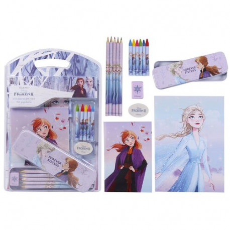 SET SCUOLA STATIONERY 16 PZ.FROZEN 2 DISNEY MATITE COLORATE PASTELLI A CERA GOMMA TEMPERINO ASTUCCIO QUADERNI RIGHELLO