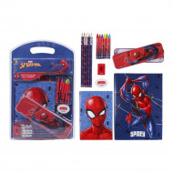 SET SCUOLA STATIONERY 16 PZ.SPIDER MAN MARVEL MATITE COLORATE PASTELLI A CERA GOMMA TEMPERINO ASTUCCIO 2 QUADERNI