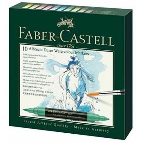 COLORI MARCATORI FABER CASTELL CONFEZIONE DA 10 PEZZI DOPPIA PUNTA ACQUARELLABILI FINEST ARTIST QUALITY