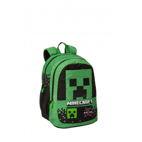 ZAINO ORGANIZZATO MINECRAFT ZAINO SCUOLA TEMPO LIBERO 43X33X19CM NEROVERDE+PIXEL PER PERSONALIZZARLO PANINI SCUOLA ITALY