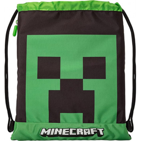 ZAINETTO COULISSE MINECRAFT CREEPER ORIGINAL ZAINO A SACCA NERO VERDE 1ZIP SPALLACCI NERI 42X35CM PANINI SCUOLA ITALY