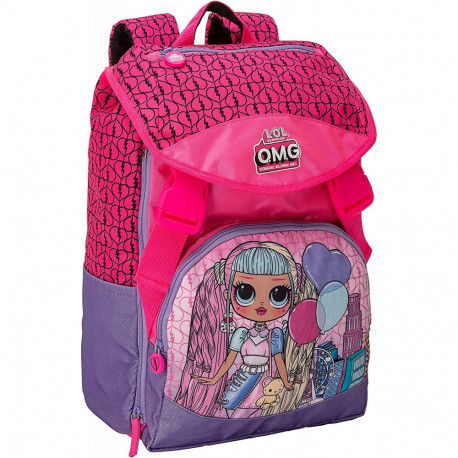 ZAINO SCUOLA ESTENSIBILE LOL SURPRISE OMG MGA ORIGINAL 29X41X14+9CM FUCSIA E LILLA GLITTER DA PANINI SCUOLA ITALY