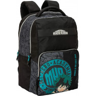 URBAN BACKPACK ZAINO ORGANIZZATO MY HERO ACADEMIA COMIX ANIME BLACK 42X31X16+6CM 2ZIP TASCA C/ZIP PANINI SCUOLA ITALY