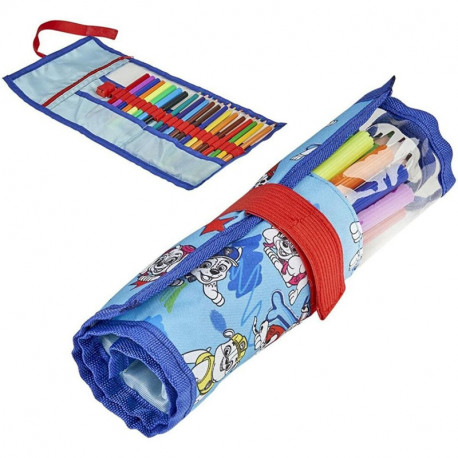 ASTUCCIO PORTACOLORI A ROTOLO PAW PATROL CONTIENE 13 PASTELLI LEGNO 8 PENNARELLI 1 GOMMA+SCOMPARTO PORTATUTTO CON ZIP