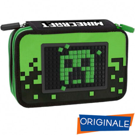 ASTUCCIO SCUOLA 3 ZIP A LIBRO MINECRAFT+PIXEL PER PERSONALIZZARLO INTERNO45PZ.GIOTTO/FRIXION+ACCESS.PANINI SCUOLA ITALY