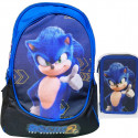 SCHOOL PACK SONIC 2 THE HEDGEHOG ZAINO SCUOLA ORGANIZZ.OVETTO40X30X18CM+ASTUCCIO 3ZIP 44PZ PASTELLI+PENNARELLI+ACCESSO.