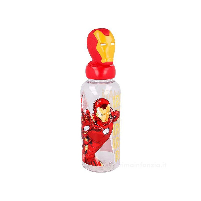 BORRACCIA TRITAN 560ML IRON MAN MARVEL ORIGINAL IN PLASTICA TRASPARENTE  RIGIDA TAPPO 3D TESTONE MORBIDO UOMO DI FERRO - Parole e Pensieri