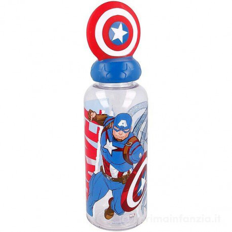 BORRACCIA TRITAN 560ML CAPITAN AMERICA TAPPO IN 3D MARVEL ORIGINALE BOTTIGLIA IN PLASTICA TRASPARENTE RIGIDA SUPER EROI