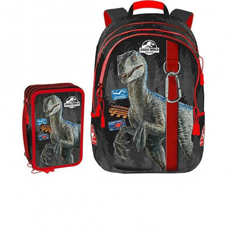 SCHOOL PACK ASTUCCIO 3ZIP A LIBRO 45PZ+ZAINO SCUOLA ORGANIZZATO 3 ZIP JURASSIC WORLD ANIMAL TRACKER 43X32X17CM.GUT ITALY