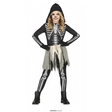 COSTUME SCHELETRO BABY 10/12 ANNI VESTITO CON CAPUCCIO E PANTALONI PER TRAVESTIMENTI DI HALLOWEEN/CARNEVALE SCENE HORROR