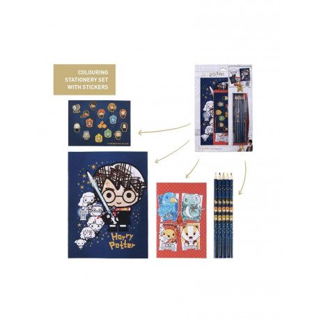 SET COLOURING PACK HARRY POTTER LIBRI DA COLORARE + 5 PASTELLI A LEGNO + QUADERNI+STICKERS WIZARDING WORLD