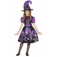 COSTUME STREGA VIOLA 5/6 ANNI VESTITO E CAPPELLO STREGHETTA PER TRAVESTIMENTI DI HALLOWEEN E PARTY HORROR NO ACCESSORI