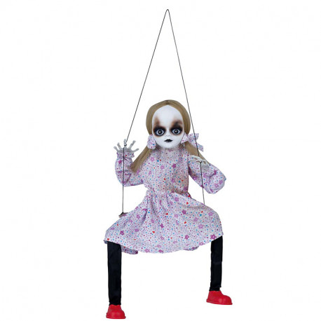 PENDENTE BAMBOLA ZOMBIE SU ALTALENA SUONI E MOVIMENTO ARTICOLI DECORATIVI SCHERZOSI PER FESTE DI HALLOWEEN HORROR