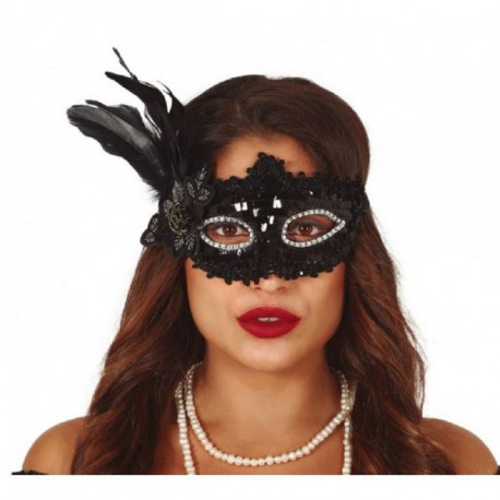 Costume Carnevale MASCHERA NERA CON PIETRINE, MASCHERE E DOMINO, MASCHERE