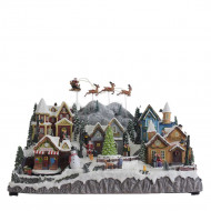 IL MONDO DI CARILLON PAESAGGIO CON BABBO NATALE E LE SUE RENNE IN MOVIMENTO LUCI E SUONI 45X40X45CM TOP QUALITY