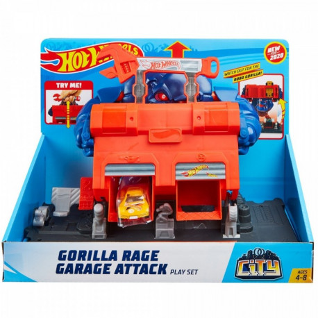 HOT WHEELS RAZENDE GORILLA GARAGE ATTACK CITY ROBOT+ 1 MACCHININA PLAY SET + LIBRICINO MATTEL OFFICIAL PRODUCT