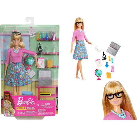 BARBIE INSEGNANTE SET BAMBOLA DOLL TEACHER YOU CAN BE+MAPPAMONDO+PC+MICROSCOPIO+ACCESSORI 3+ANNI MATTEL OFFICIAL PRODUCT