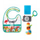 SET 4PEZZI PICCOLO TURISTA CREMA SOLARE BAVAGLIO MACCHINA FOTOGRAFICA C/SONAGLIO PASSAPORTO MORDICCHIABILE FISHER PRICE