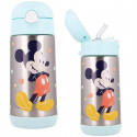 BORRACCIA ACCIAIO 530ML MICKEY DISNEY BABY POP UP CON CANNUCCIA RICHIUDIBILE TAPPO VERDE ACQUA AUTOMATICO CON BOTTONE