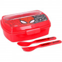 SET PAPPA 3 PZ SPIDER MAN MARVEL PORTAMERENDA +2 POSATE FORCHETTA E CUCCHIAI ROSSI IN PLASTICA OFFICIAL PRODUCT