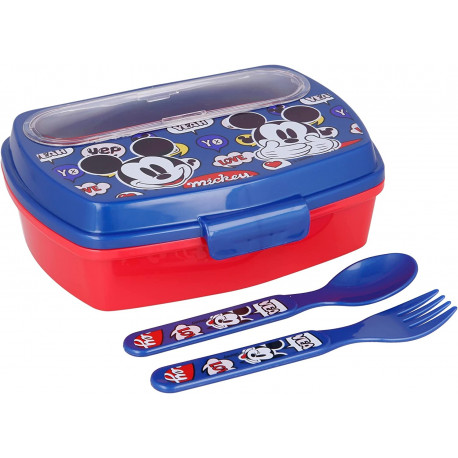 SET PAPPA 3 PZ MICKEY MOUSE DISNEY PORTAMERENDA +2 POSATE FORCHETTA E CUCCHIAIO IN PLASTICA OFFICIAL PRODUCT