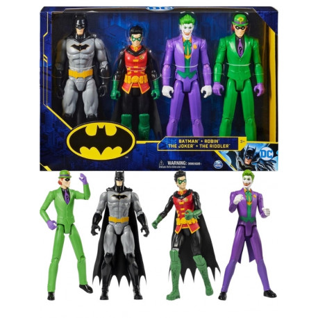 PACK SET 4 PERSONAGGI COMICS DA 30CM FIGURE DI BATMA+ROBIN+THE JOKER+THE RIDDLER DC COMICS WORNER BROS OFFICIAL PRODUCT