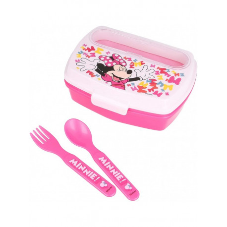 SET PAPPA 3 PZ MINNIE DISNEY PORTAMERENDA +2 POSATE FORCHETTA E CUCCHIAIO IN PLASTICA TOPOLINA OFFICIAL PRODUCT