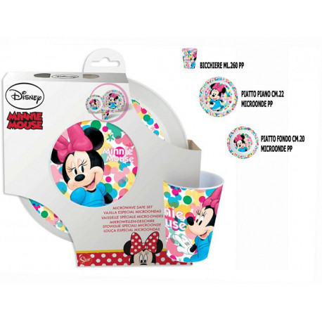 TOPOLINA MINNIE MOUSE SET PAPPA 3 PEZZI IN MELANINA BICCHIERE+PIATTO FONDO+PIATTO PIANO STOVIGLIE ANCHE PER MICROONDE