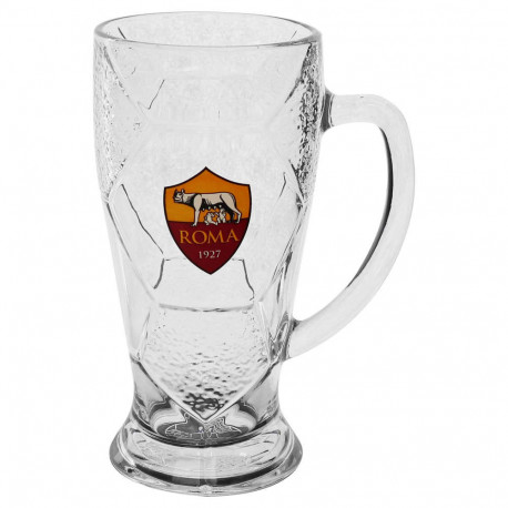 BOCCALE BIRRA AS ROMA 680ML H18XCM VETRO CON MANICO BEER MUG SCATOLATO AS ROMA 1927 OFFICIAL PRODUCT GIEMME TORINO ITALY