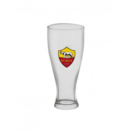 BICCHIERE BIRRA AS ROMA 415ML H19XCM VETRO CON LOGO BEER MUG SCATOLATO AS ROMA 1927 OFFICIAL PRODUCT GIEMME TORINO ITALY