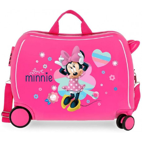 TROLLEY DA VIAGGIO CAVALCABILE MINNIE LOVE DISNEY 4RUOTE VALIGIA BAGAGLIO A MANO FUCSIA 50X38X20CM+CORDA TRAINO TOPOLINA