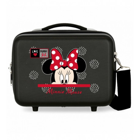 BEAUTY CASE DA VIAGGIO ABS MINNIE PRETTY BOW DISNEY 30X23X16CM NECESSER C/TRACOLLA TIRANTE E FASCIA AGGANCIO AL TROLLEY