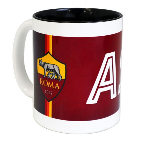 TAZZA COLAZIONE AS ROMA MUG IN PORCELLANA BIANCAROSSA CON LOGO INTERNO NERO 10X12X9CM OFFICIAL PRODUCT GIEMME ITALY