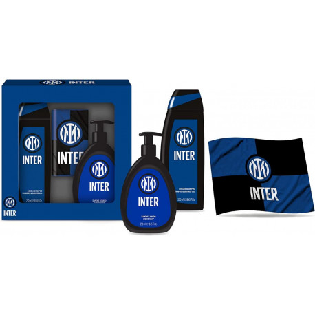 GIFT SET 3PZ DOCCIA SHAMPO+SAPONE LIQUIDO+BANDIERA FC INTERNAZIONALE OFFICIAL PRODUCT DISTRIBUITO DA MODICO MILANO ITALY