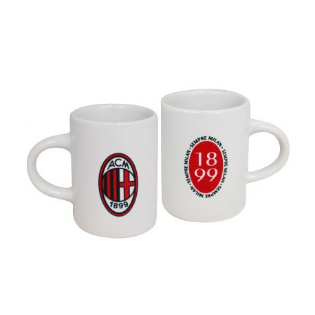 SET 2 TAZZINE DA CAFFÈ AC MILAN 1899 IN CERAMICA WE THE PROUD BIANCA CON LOGO OFFICIAL PRODUCT GIEMME TORINO ITALY