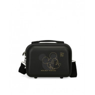 BEAUTY CASE DA VIAGGIO ABS MICKEY OUTLINE NERO DISNEY 30X23X16CM MINI VALIGIA CON TRACOLLA E FASCIA AGGANCIO PER TROLLEY