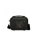 BEAUTY CASE DA VIAGGIO ABS MICKEY OUTLINE NERO DISNEY 30X23X16CM MINI VALIGIA CON TRACOLLA E FASCIA AGGANCIO PER TROLLEY