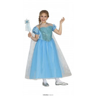 COSTUME CARNEVALE FROST PRINCIPESSA DEL GHIACCIO 5/6 ANNI VESTITO E MANTELLO ABITO A TEMA FIABE FROZEN ELSANO ACCESSORI