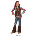 COSTUME CARNEVALE DENIM HIPPIE 5/6 ANNI VESTITO COMPLETO DI BANDANA CAMICIA CON GILET PANTALONI ANNI 60/70 NO ACCESSORI