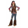 COSTUME CARNEVALE DENIM HIPPIE 5/6 ANNI VESTITO COMPLETO DI BANDANA CAMICIA CON GILET PANTALONI ANNI 60/70 NO ACCESSORI