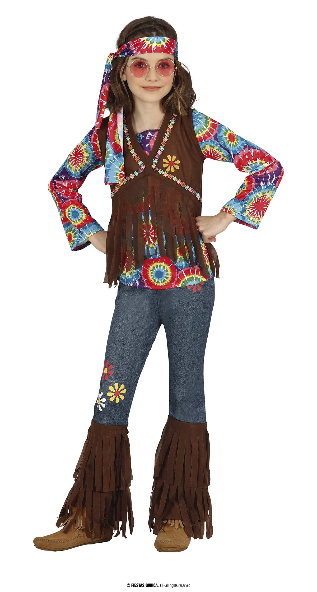 COSTUME CARNEVALE DENIM HIPPIE 10/12ANNI VESTITO COMPLETO DI BANDANA  CAMICIA CON GILET PANTALONI ANNI 60/70 NO ACCESSORI - Parole e Pensieri